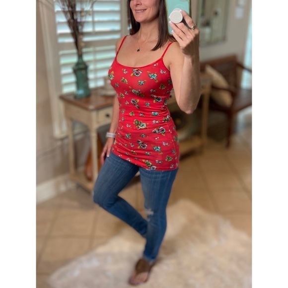 Floral Cami Adjustable Skinny Straps Red 2520 - Picture 5 of 8